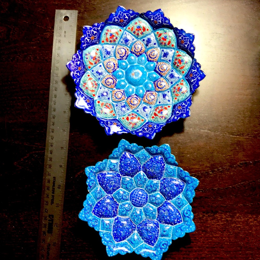 Two wall hanging tin boho manadala plates